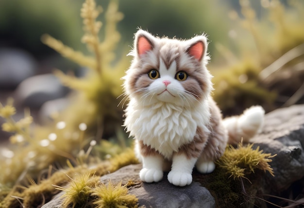 Photo adorable 3d realistic stuffed cat in a forest