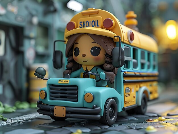 Photo adorable 3d school bus driver illustration for childrens books and educational materials