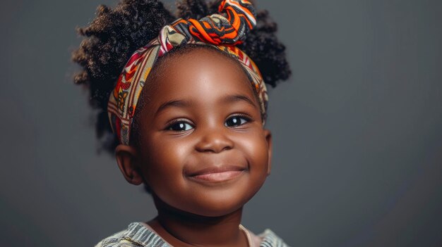 Adorable African Little Girl On A Studio Gray Background Radiating Cuteness