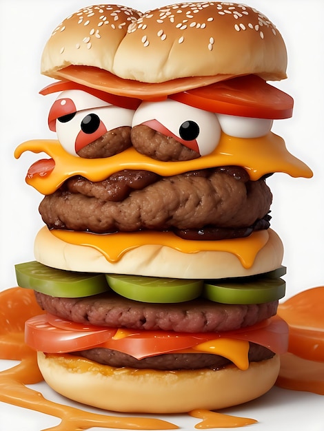 Adorable Animated Burger Deliciously Cute Cartoon with Melted Cheese