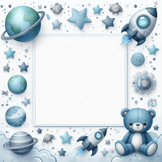 Adorable Astronaut Blue Galaxy Baby Animals and Rocket