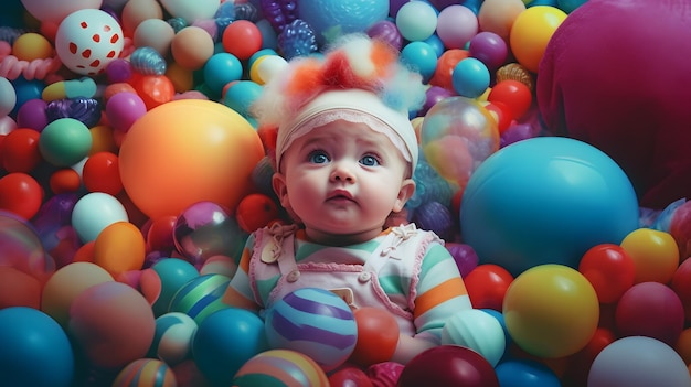 Adorable baby on abstract colorful background Generative AI