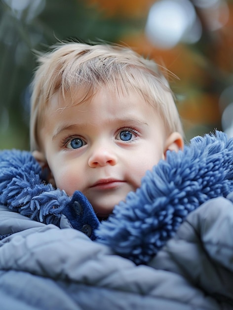 Adorable Baby in Cozy Winter Jacket with Blue Eyes