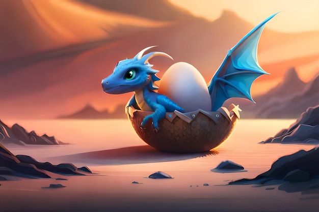 adorable baby dragon coming out of egg