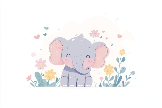 Photo adorable baby elephant surrounded by flowers