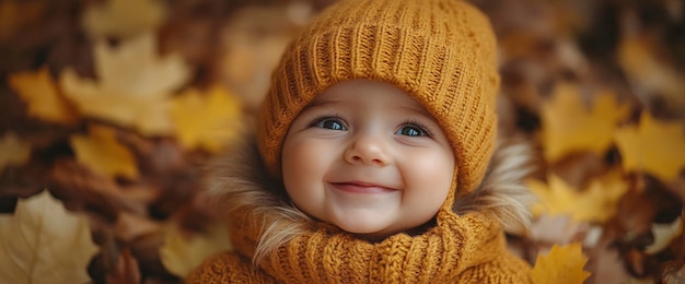 Adorable Baby Girl in Autumn Leaves