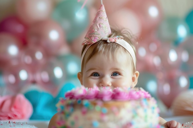 Adorable baby girl celebrating first birthday