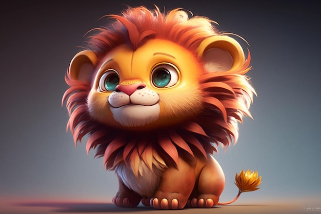 Adorable baby lion 3d cartoon style Generative AI