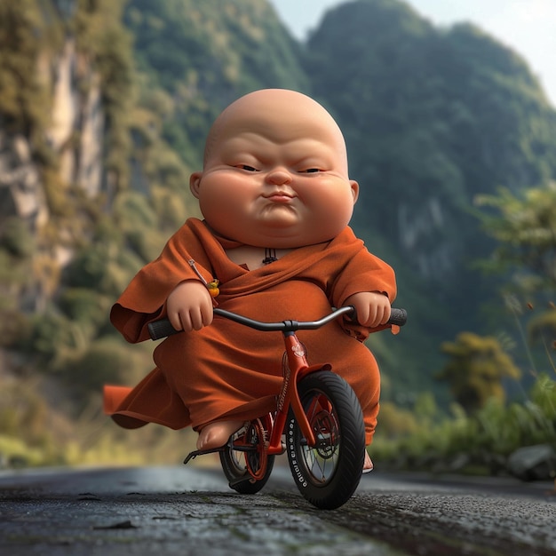 Adorable Baby Monk Cycling Adventure