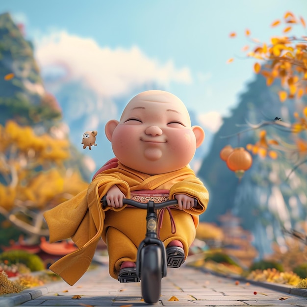 Adorable Baby Monk Cycling Adventure