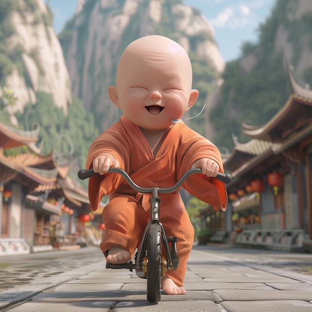 Adorable Baby Monk Cycling Adventure