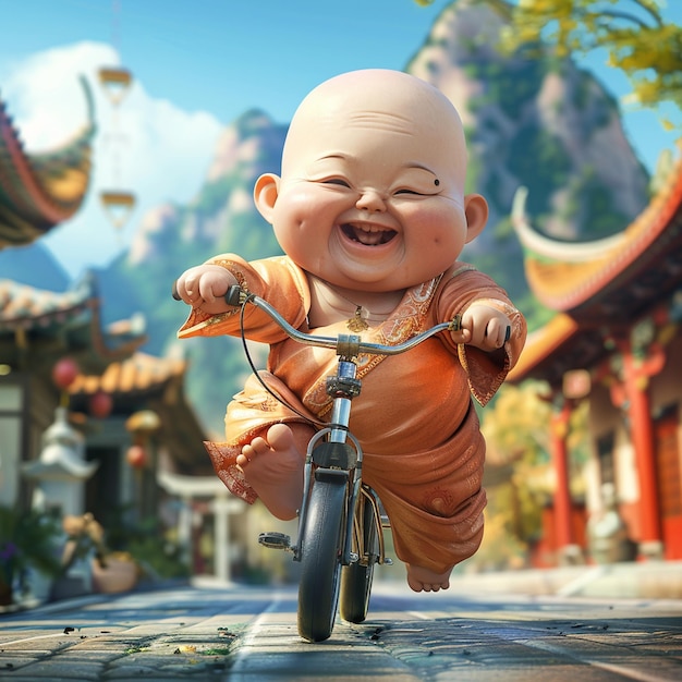 Adorable Baby Monk Cycling Adventure