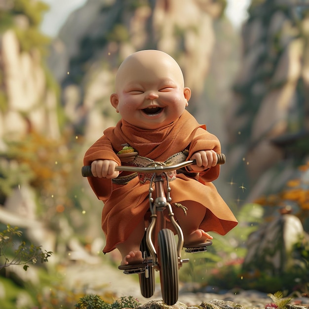 Adorable Baby Monk Cycling Adventure