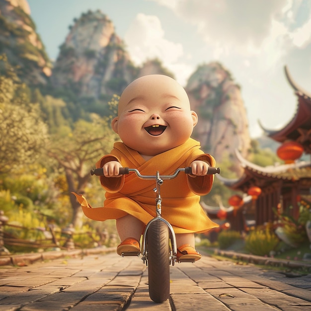 Adorable Baby Monk Cycling Adventure