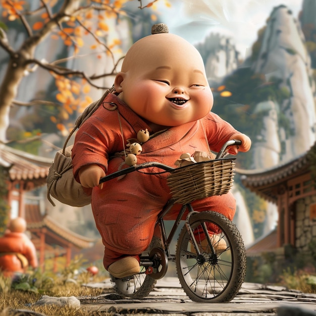 Adorable Baby Monk Cycling Adventure