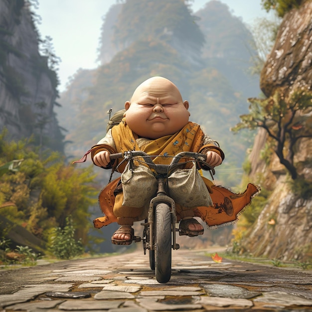 Adorable Baby Monk Cycling Adventure