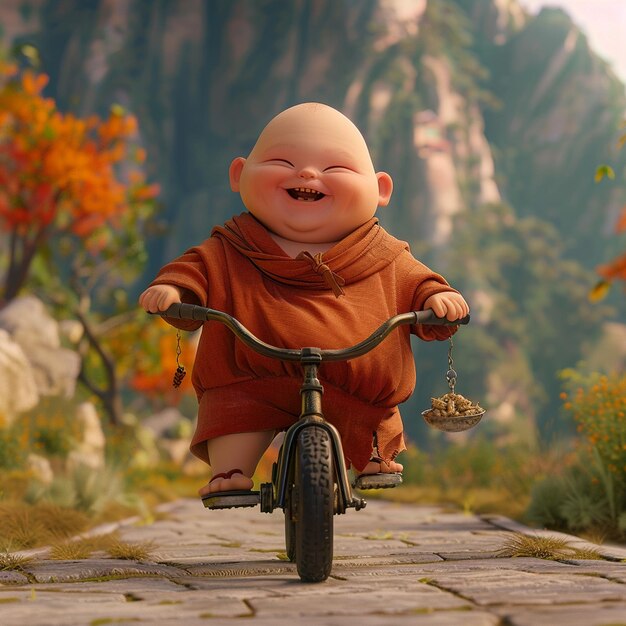 Adorable Baby Monk Cycling Adventure