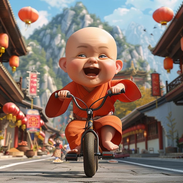 Adorable Baby Monk Cycling Adventure