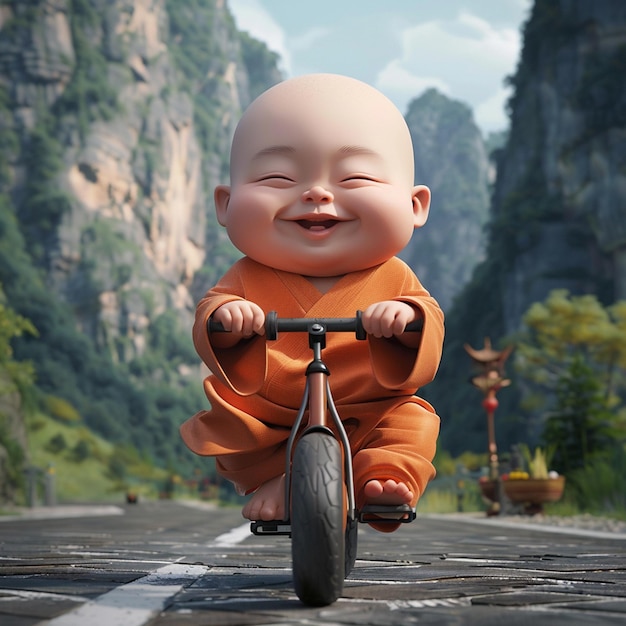 Adorable Baby Monk Cycling Adventure