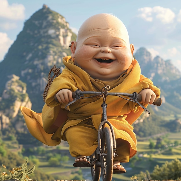 Adorable Baby Monk Cycling Adventure