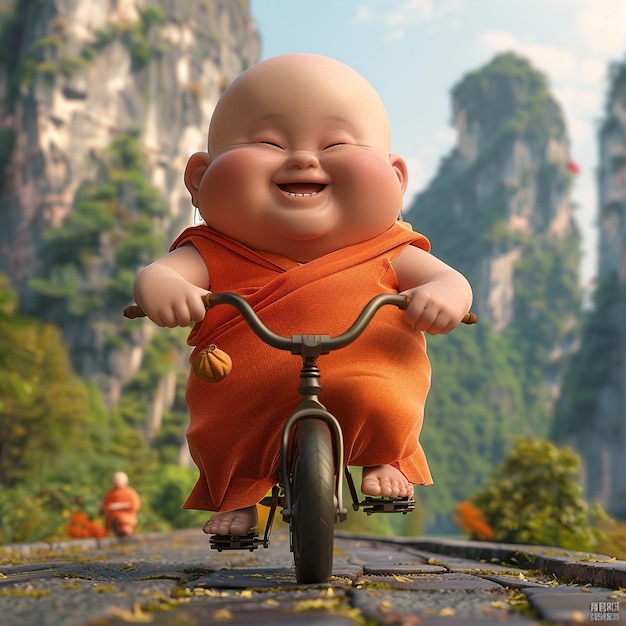 Adorable Baby Monk Cycling Adventure