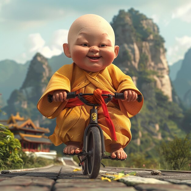 Adorable Baby Monk Cycling Adventure