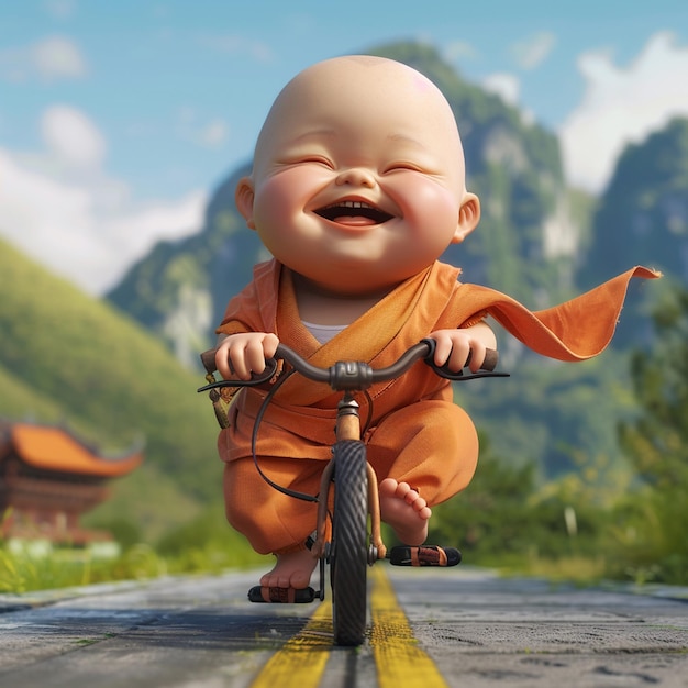 Adorable Baby Monk Cycling Adventure