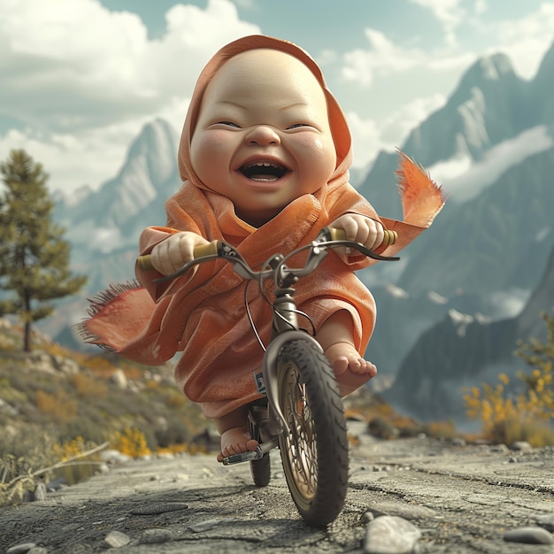 Adorable Baby Monk Cycling Adventure