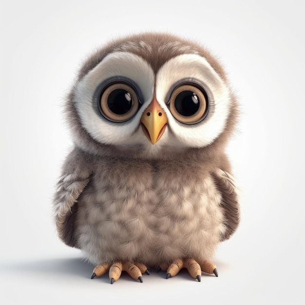 Adorable Baby Owl with Big Eyes in Pixar Style