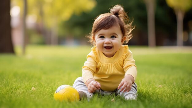 Adorable Baby Playing on Grass