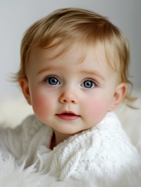 Adorable Baby Portrait with Bright Blue Eyes and Soft Textures