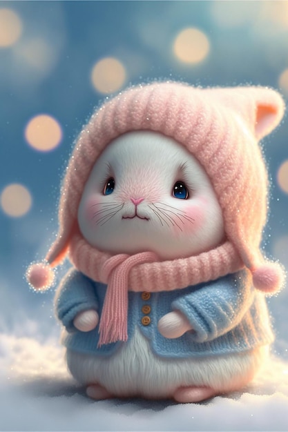 Adorable baby rabbit in winter