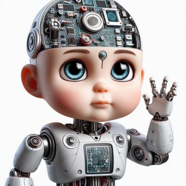 Adorable Baby Robot in a Clean White Background