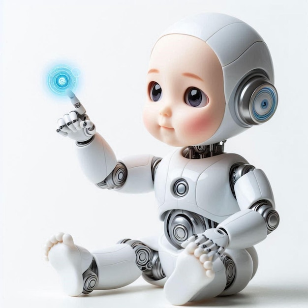 Adorable Baby Robot in a Clean White Background