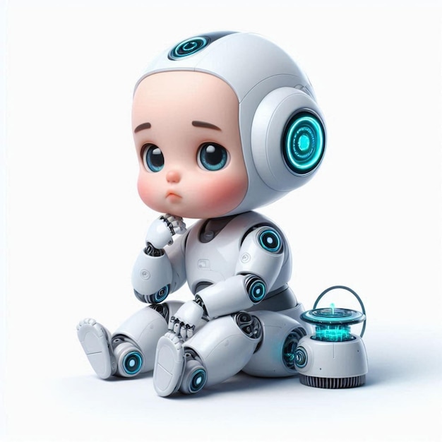 Adorable Baby Robot in a Clean White Background