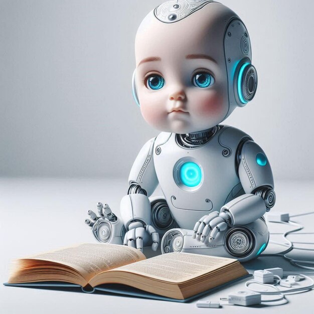 Photo adorable baby robot in a clean white background