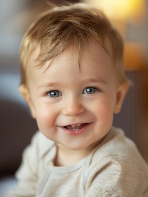 Adorable Baby Smiling with Bright Blue Eyes Joyful Childhood Moments