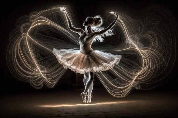 Adorable ballet dancer full body light painting