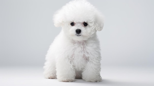 Adorable Bichon Frise Dog on White Background AI Generated