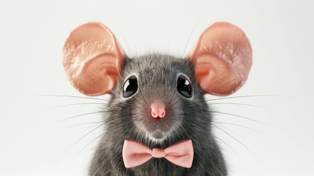 Photo adorable bigeyed mouse wearing a stylish bow tie on white background