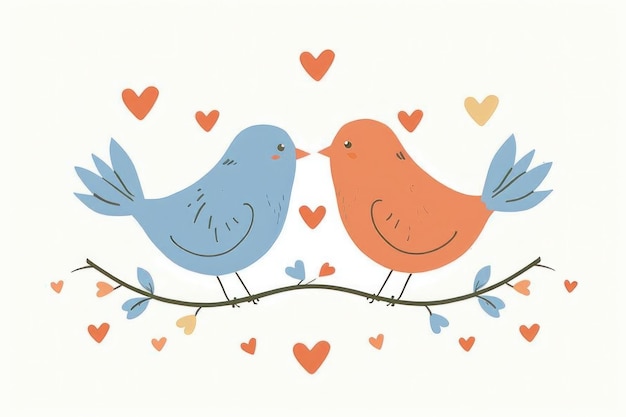 Photo adorable blue birds in love surrounded by heart shapes perfect for valentines day generative ai