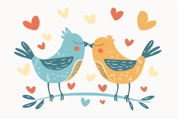 Photo adorable blue birds in love surrounded by heart shapes perfect for valentines day generative ai