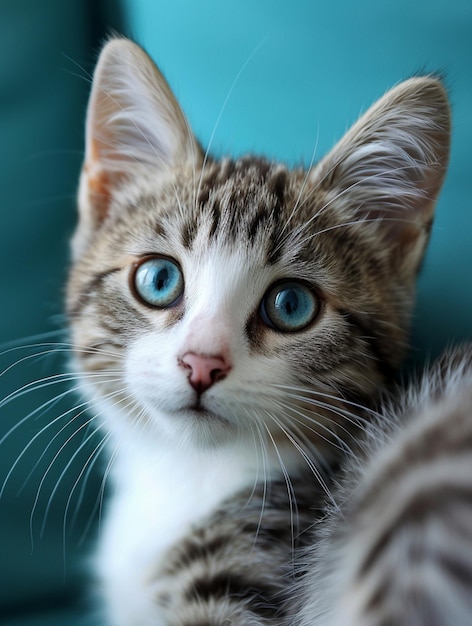 Photo adorable blueeyed kitten closeup