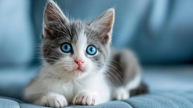 Photo adorable blueeyed kitten relaxing on a soft surface kitten