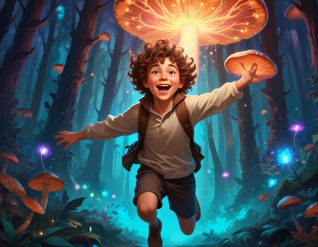 Photo adorable boy in a fantasy world background hyper realistic wallpaper