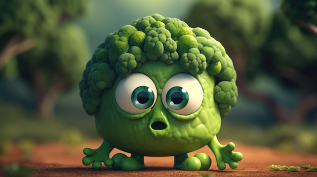 Adorable Broccoli Cartoon Character with Expressive Eyes