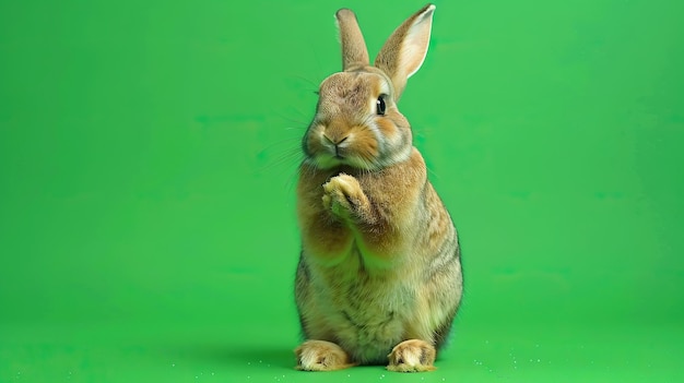 Adorable Brown Bunny Rabbit on a Green Screen