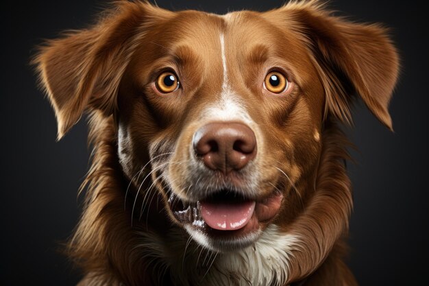 Adorable brown and white base dog smiling and giving about five isolated in whit generative IA