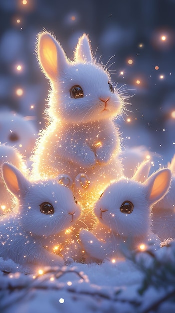 Photo adorable bunnies in a magical winter wonderland