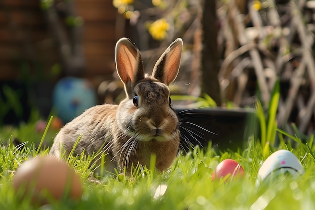 Adorable Bunny Exploring a Lush Spring Meadow on a Sunny Easter Day